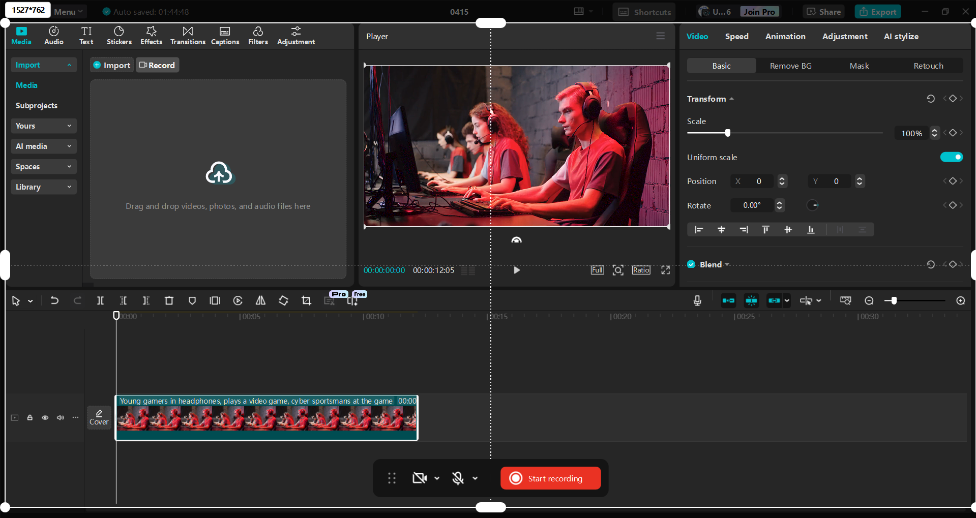 Interface of the CapCut desktop video editor - an easy way to record and edit Roblox gameplays