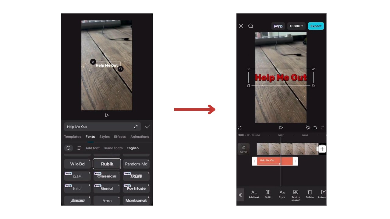 ajuste o texto no CapCut Mobile