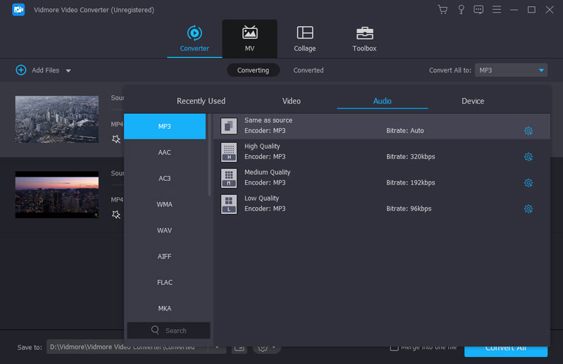 Showing how to transfer MP4 to MP3 with Vidmore