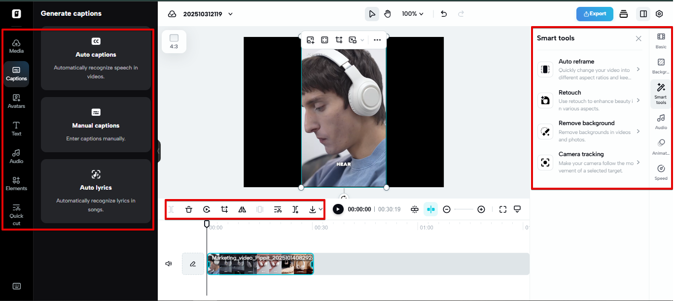Video editor in Pippit