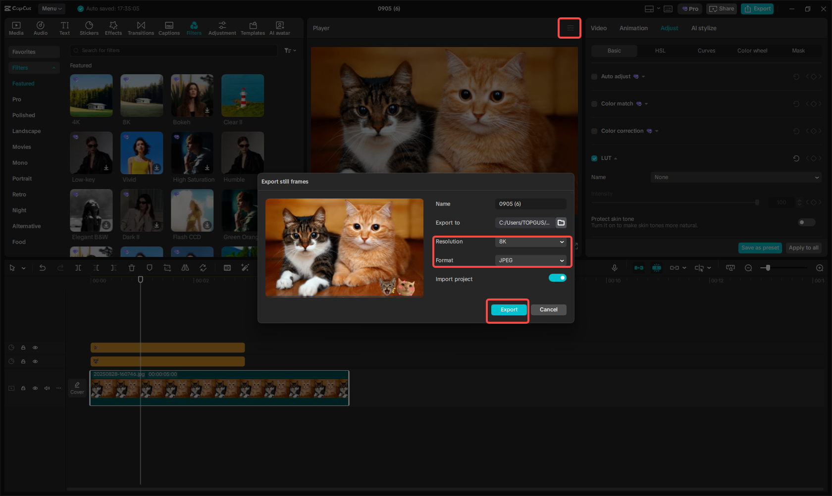 Export obrázku v CapCut