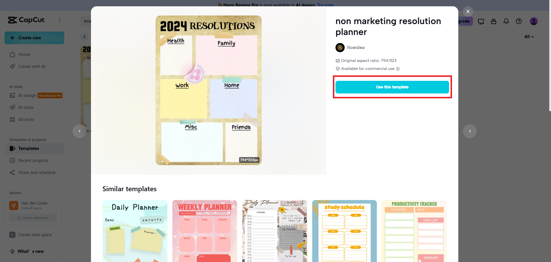 Search and select the template