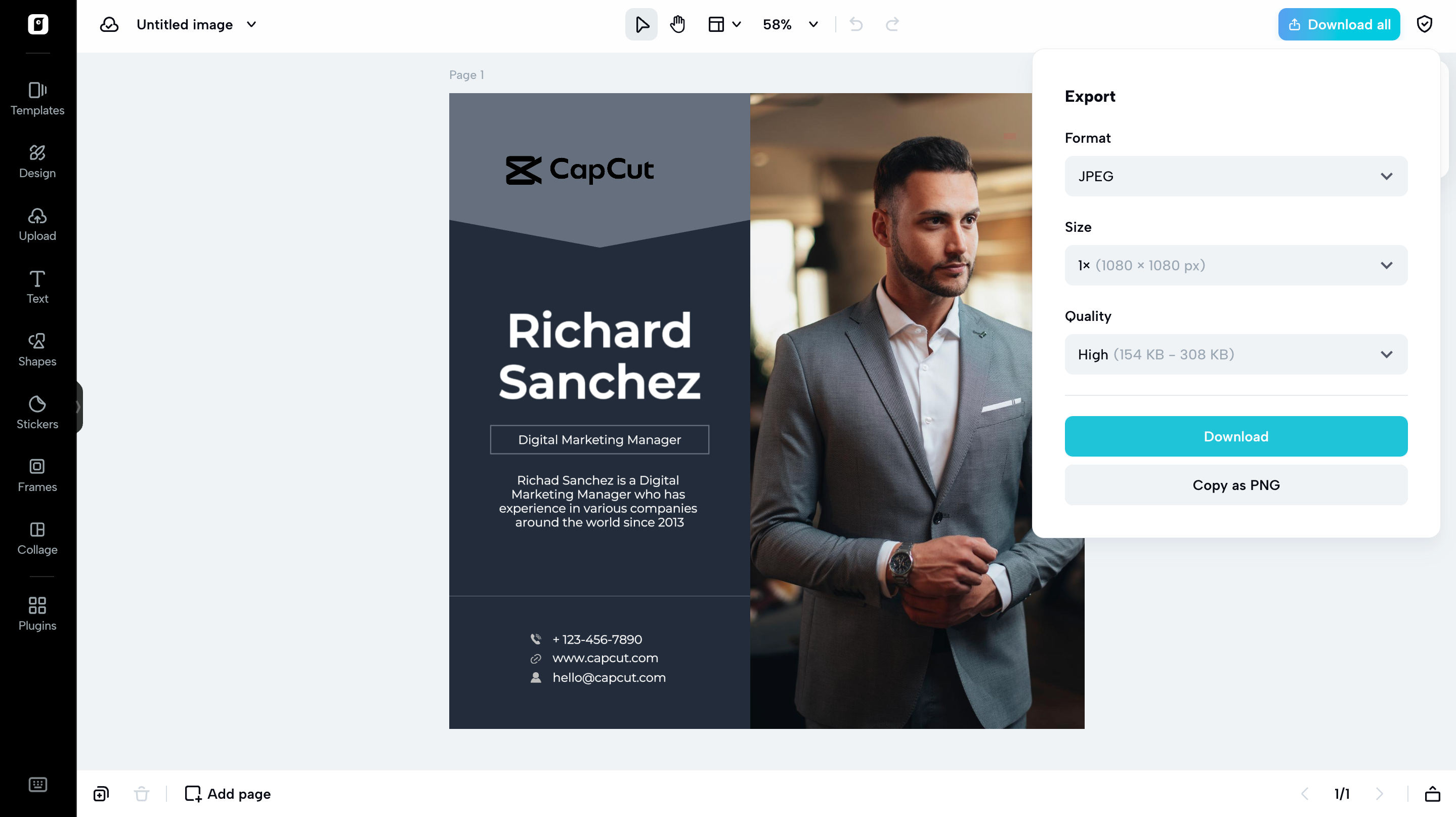 exporting image template from Pippit