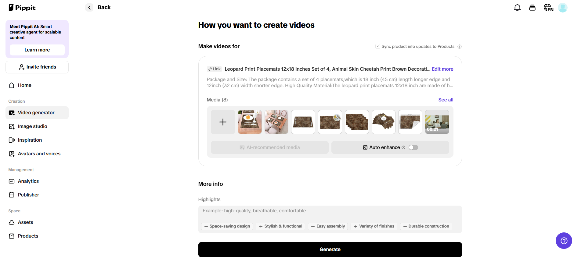 Generate marketing videos