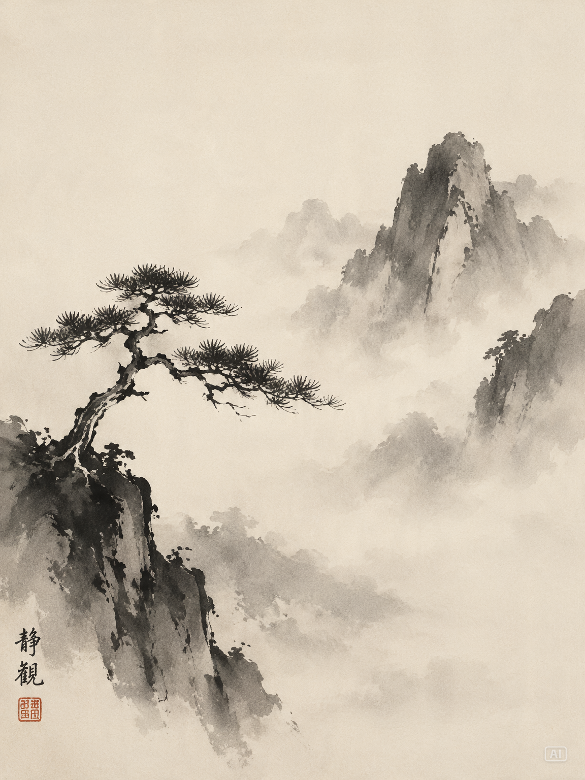 Ink wash mountain painting generated by Pippit