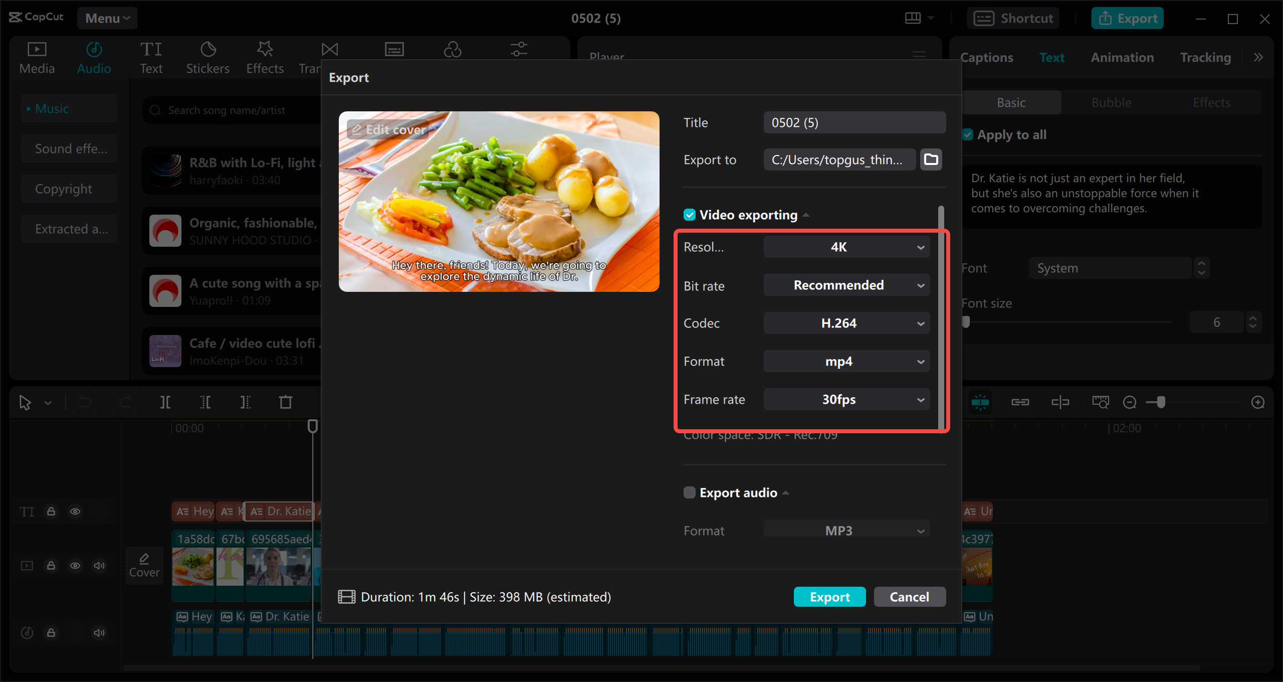 Select the video format