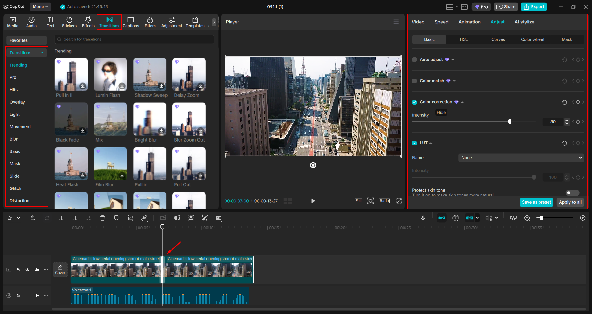 Pagwawasto ng mga kulay gamit ang AI sa CapCut desktop video editor