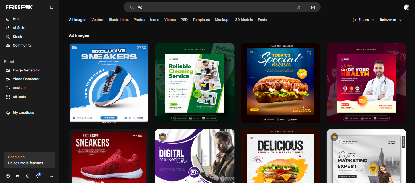 Freepik for ad image downloading