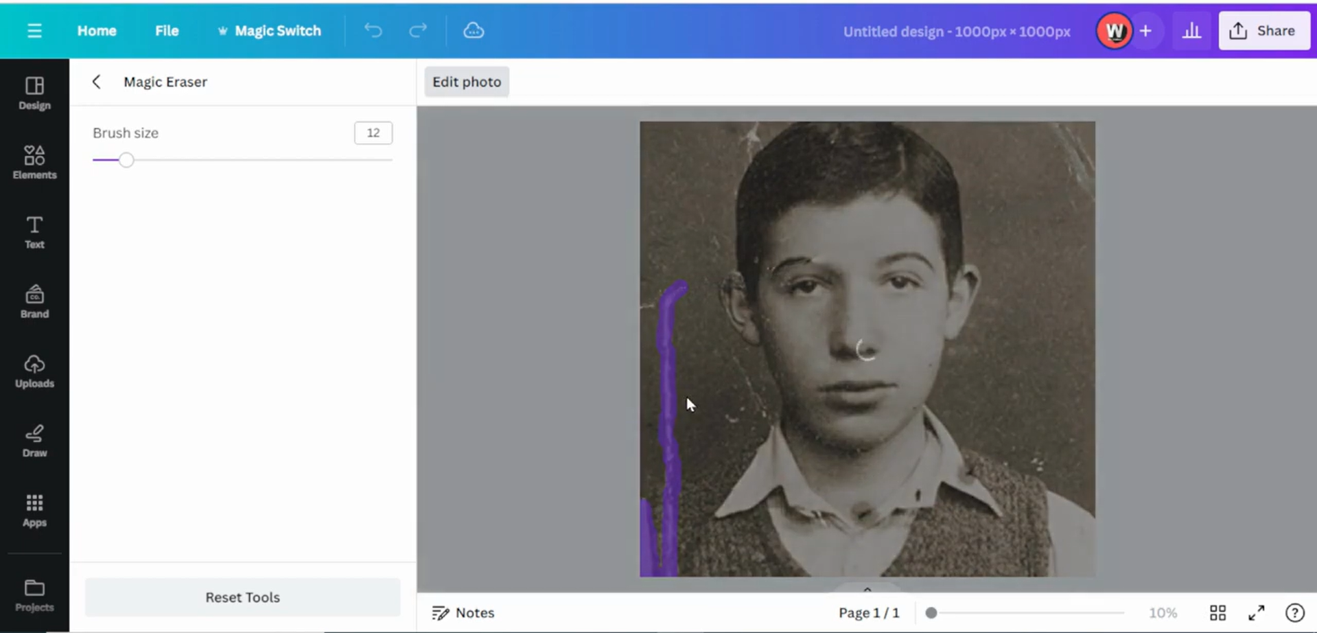 Schnittstelle von Canva - dem beliebtesten KI-Fotorestaurator