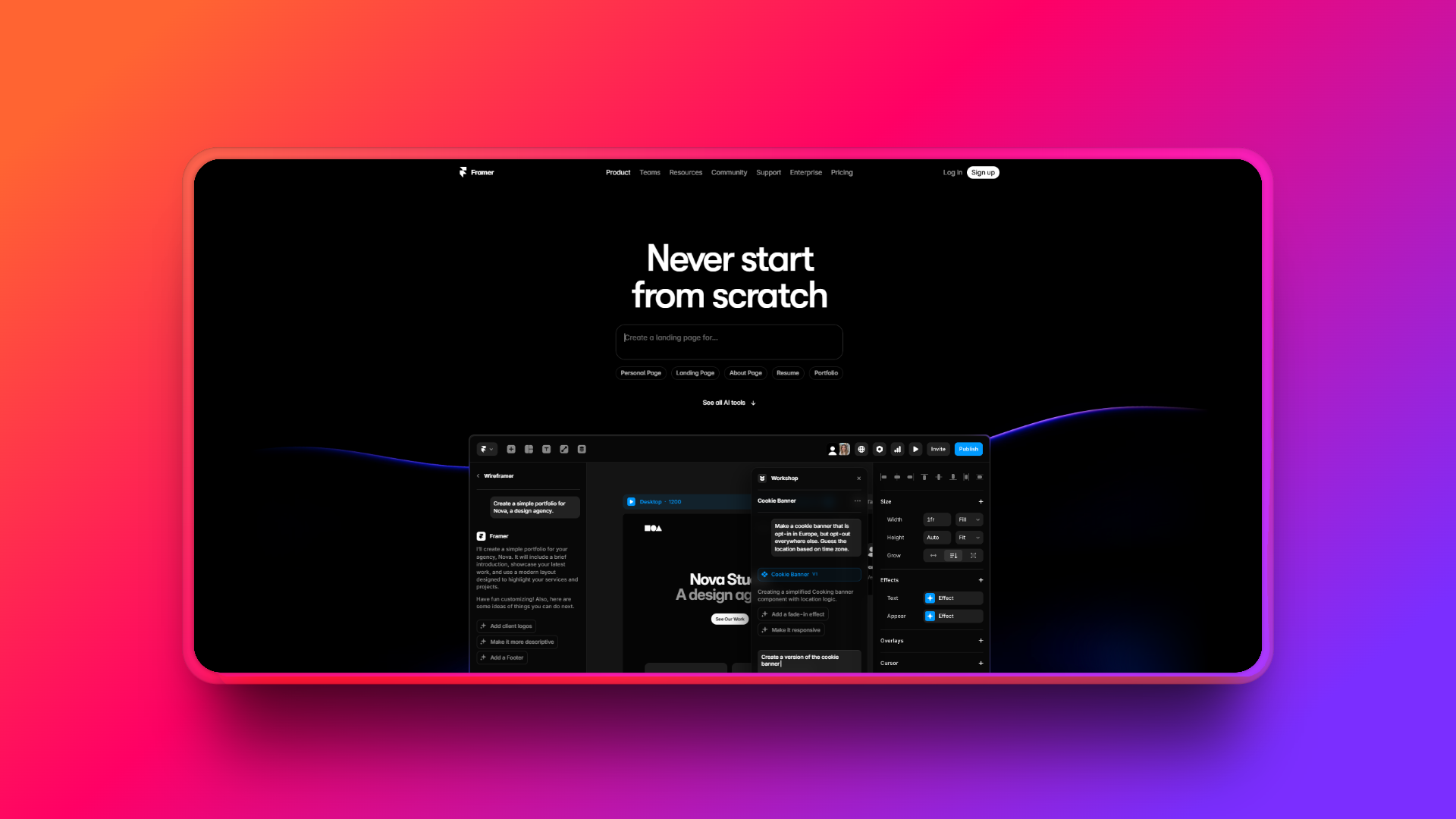 Creating UI designs with Framer AI