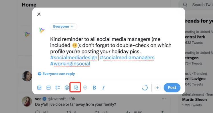 Click the schedule option