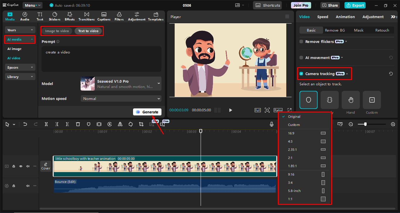 Editing the video using advanced tools in the CapCut desktop video editor