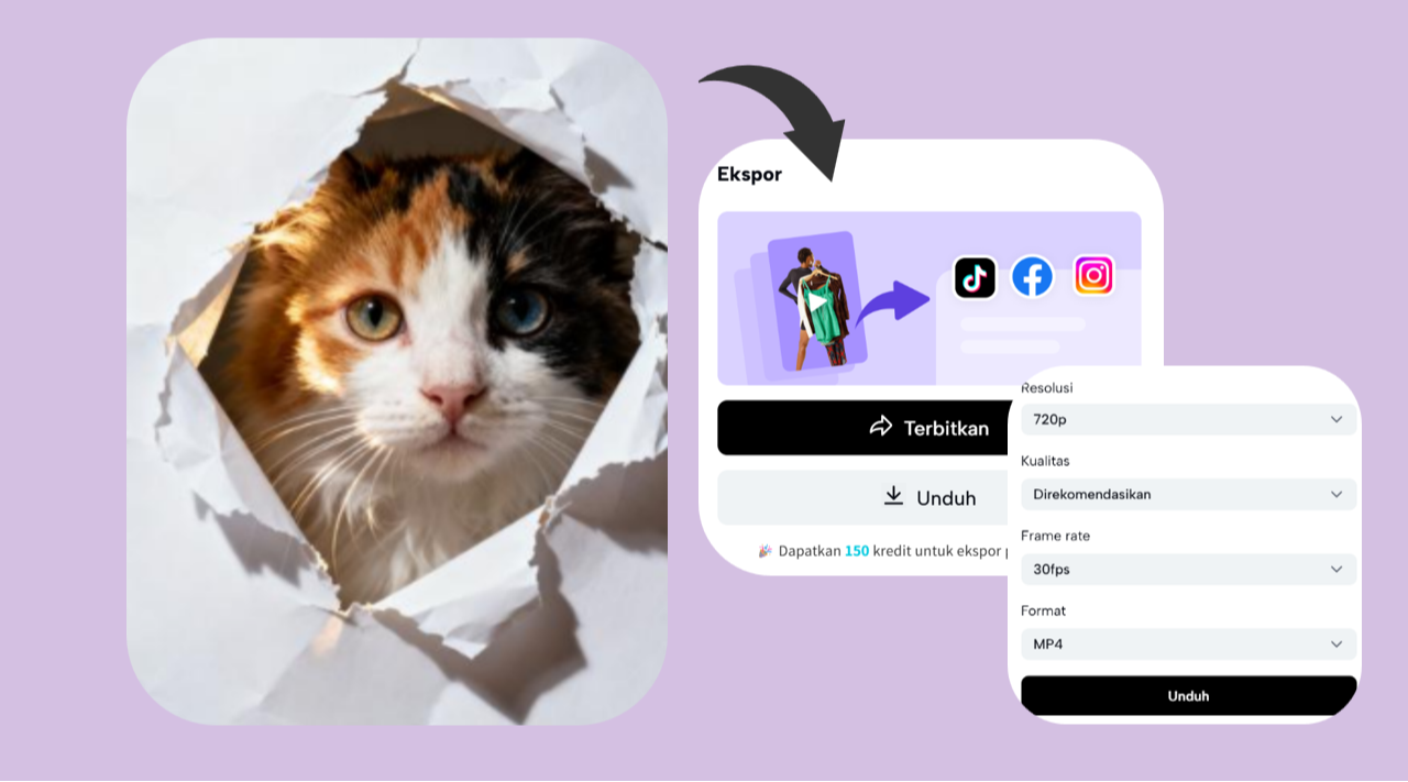 Ekspor video dan atur parameter, lalu publikasikan ke platform media sosial.