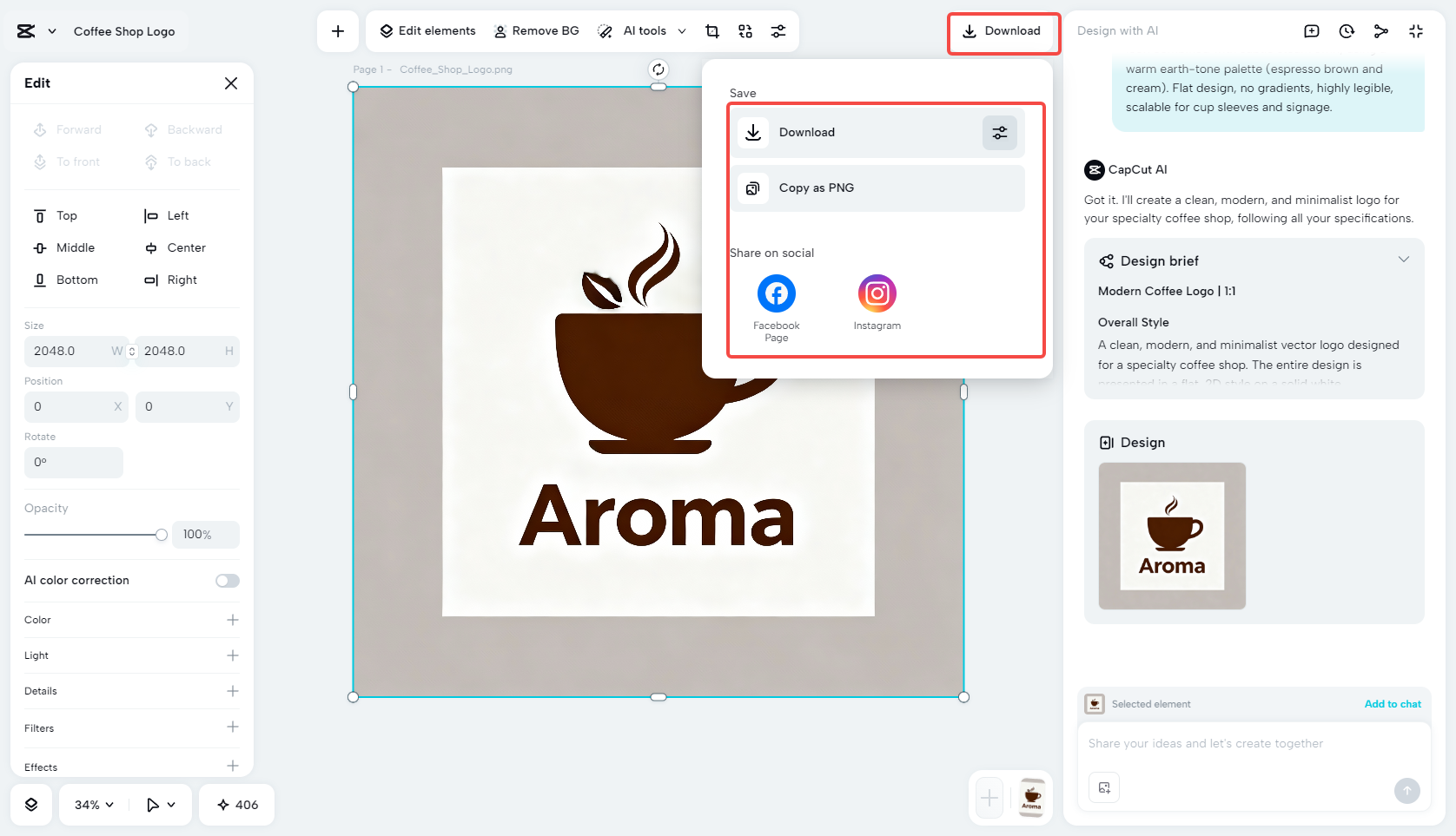 Exporting the logo design in CapCut