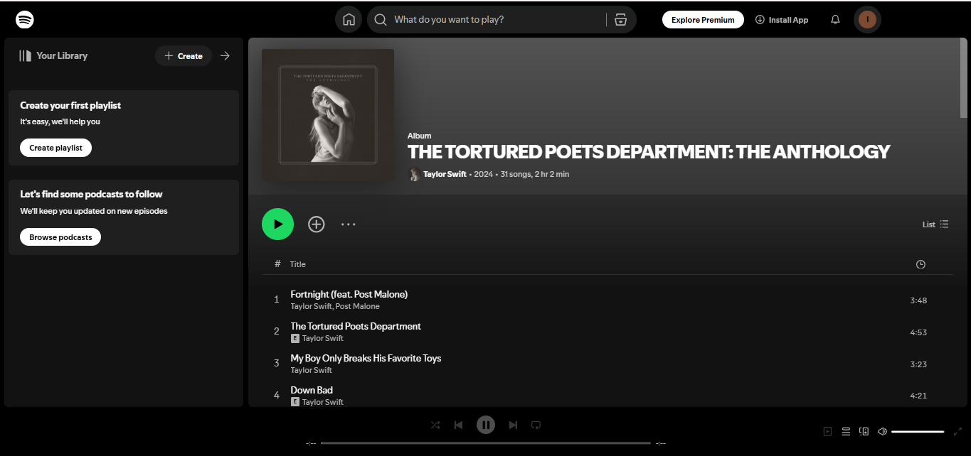 THE TORTURED POETS DEPARTMENT: THE ANTHOLOGY by Taylor Swift—one of Spotify's most-streamed albums