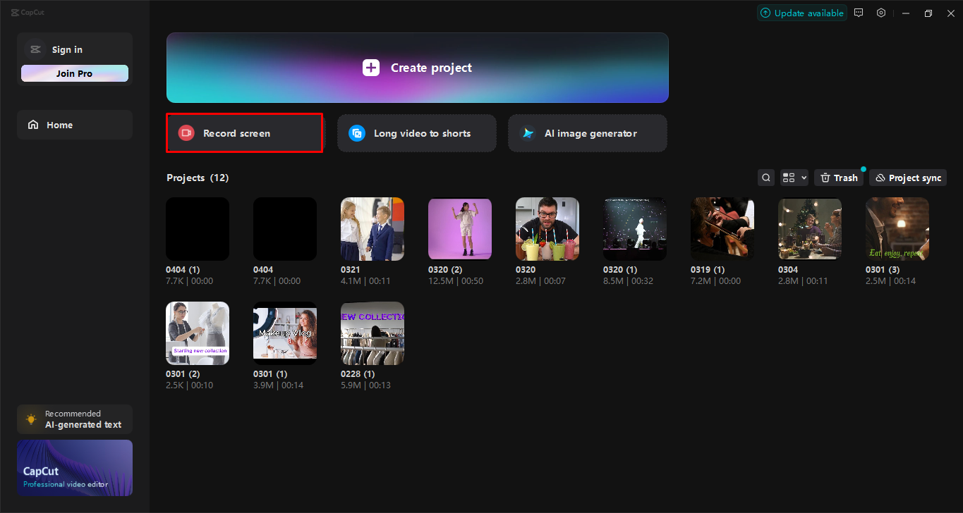Inspelning av skärmen med CapCut skrivbordsvideoredigerare