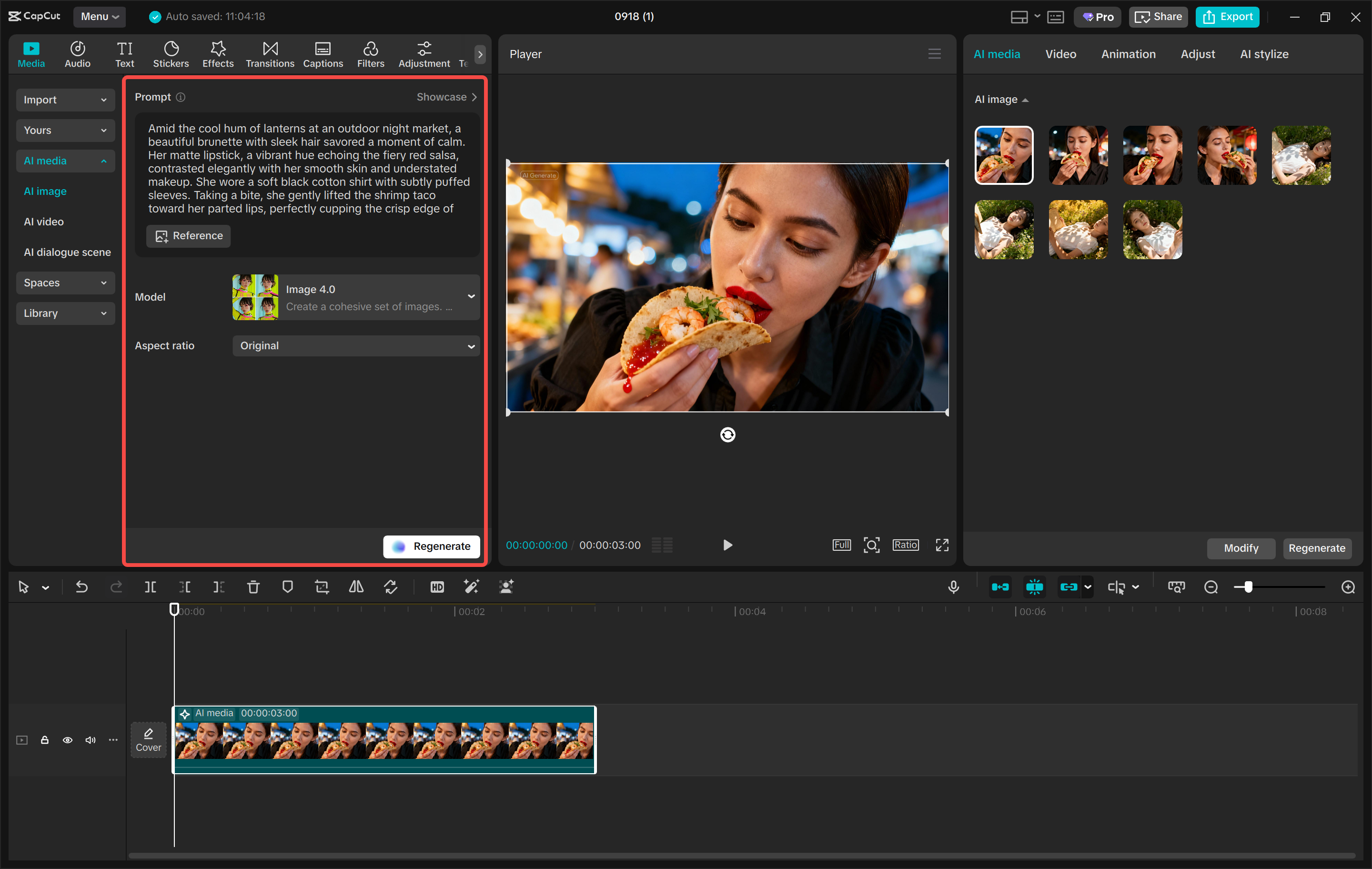 Converting text to imgae with AI in the CapCut desktop video editor