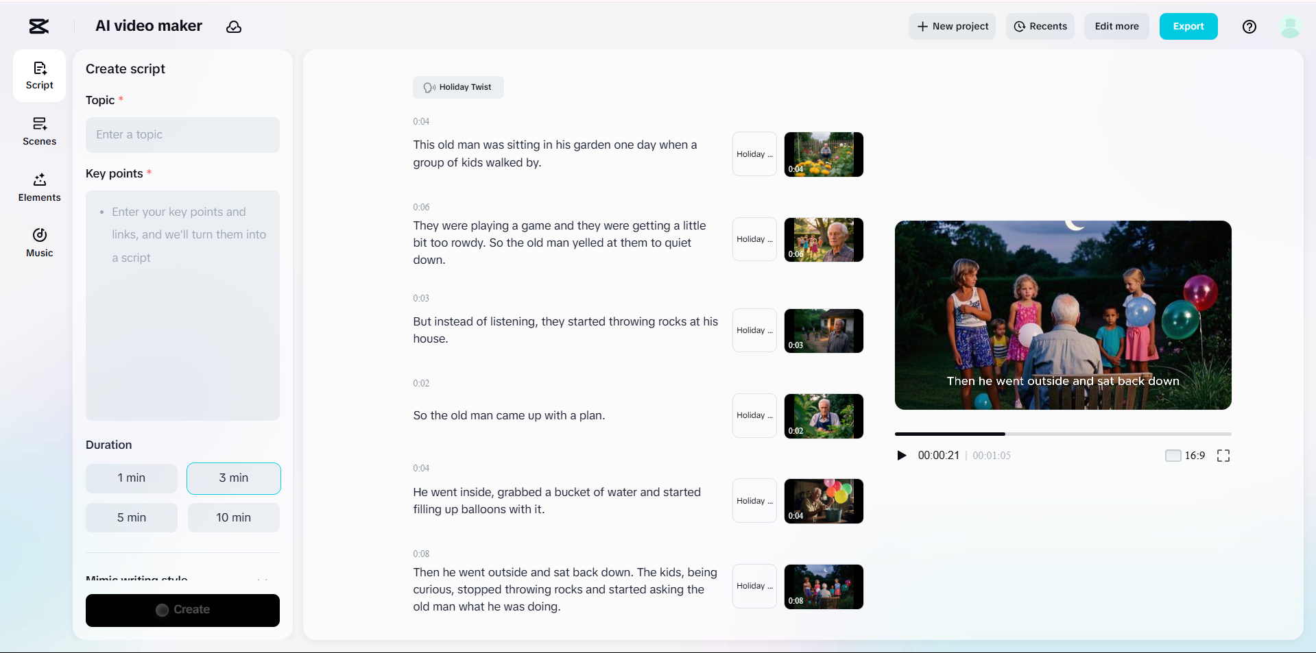 The interface of the CapCut Web - the best tool to create storytelling videos