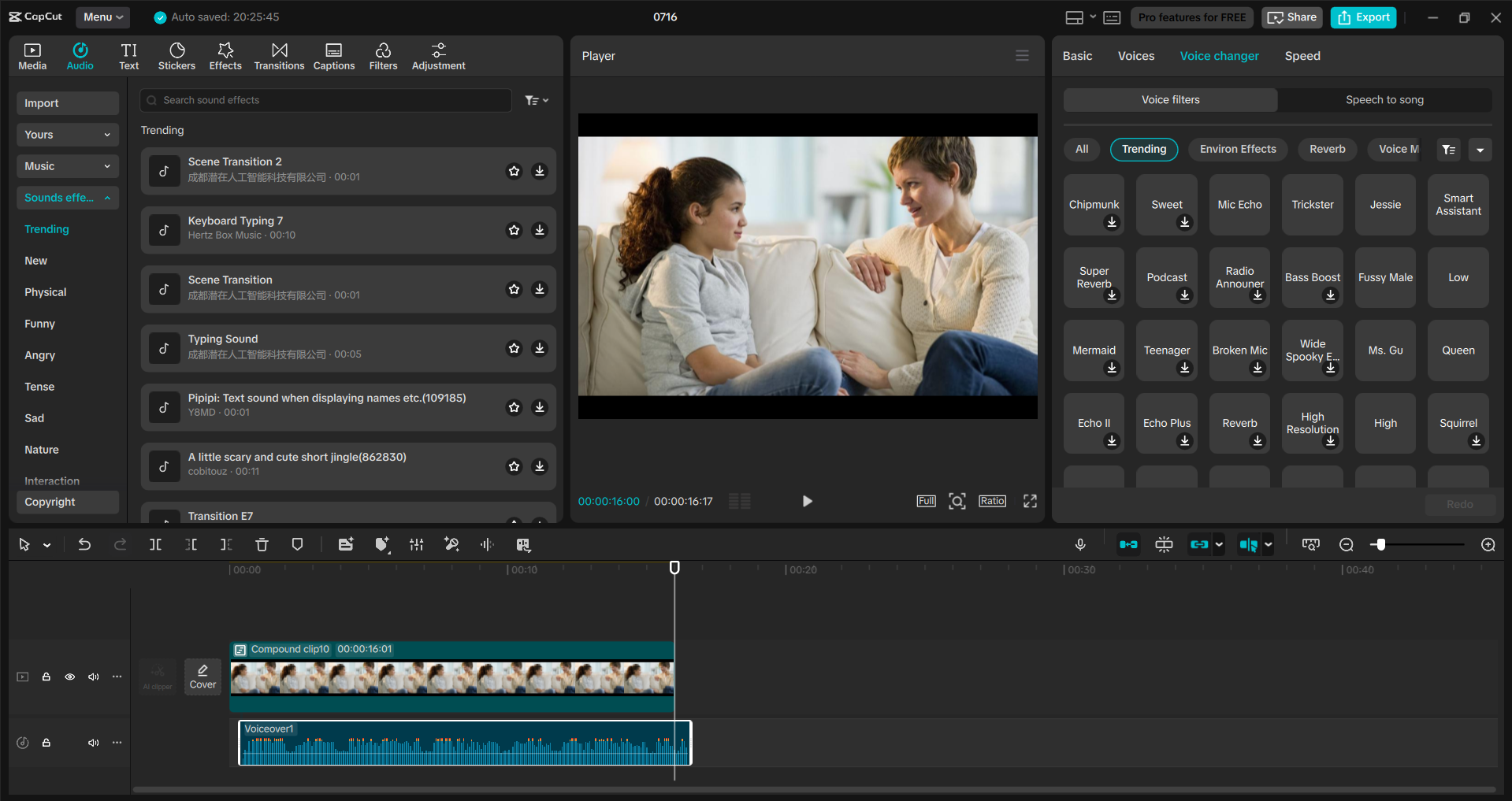 Interface of the CapCut desktop video editor - a fast way to edit and enhance audio in videos