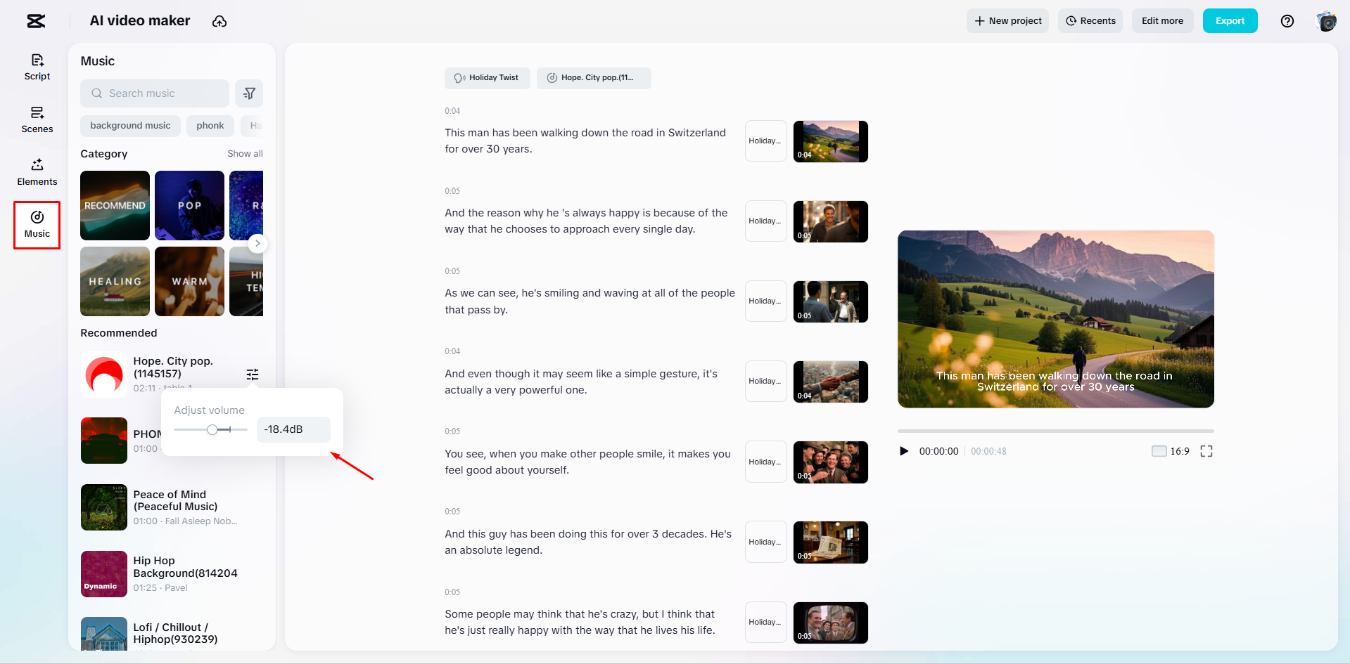 Applying music to videos using CapCut's AI video maker