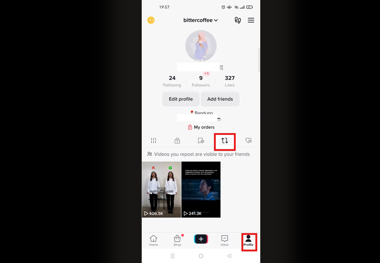 Wechseln Sie zur Registerkarte „Reposts“