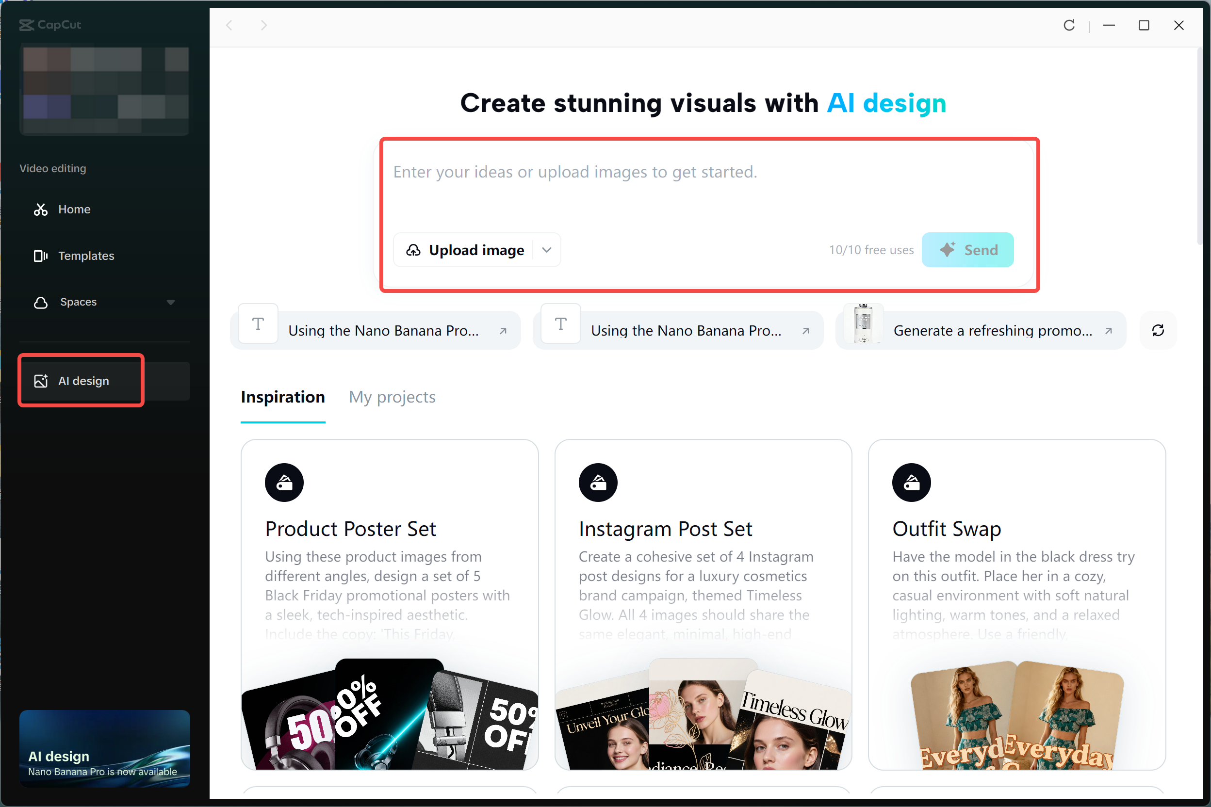 Accessing AI design in the CapCut desktop video editor