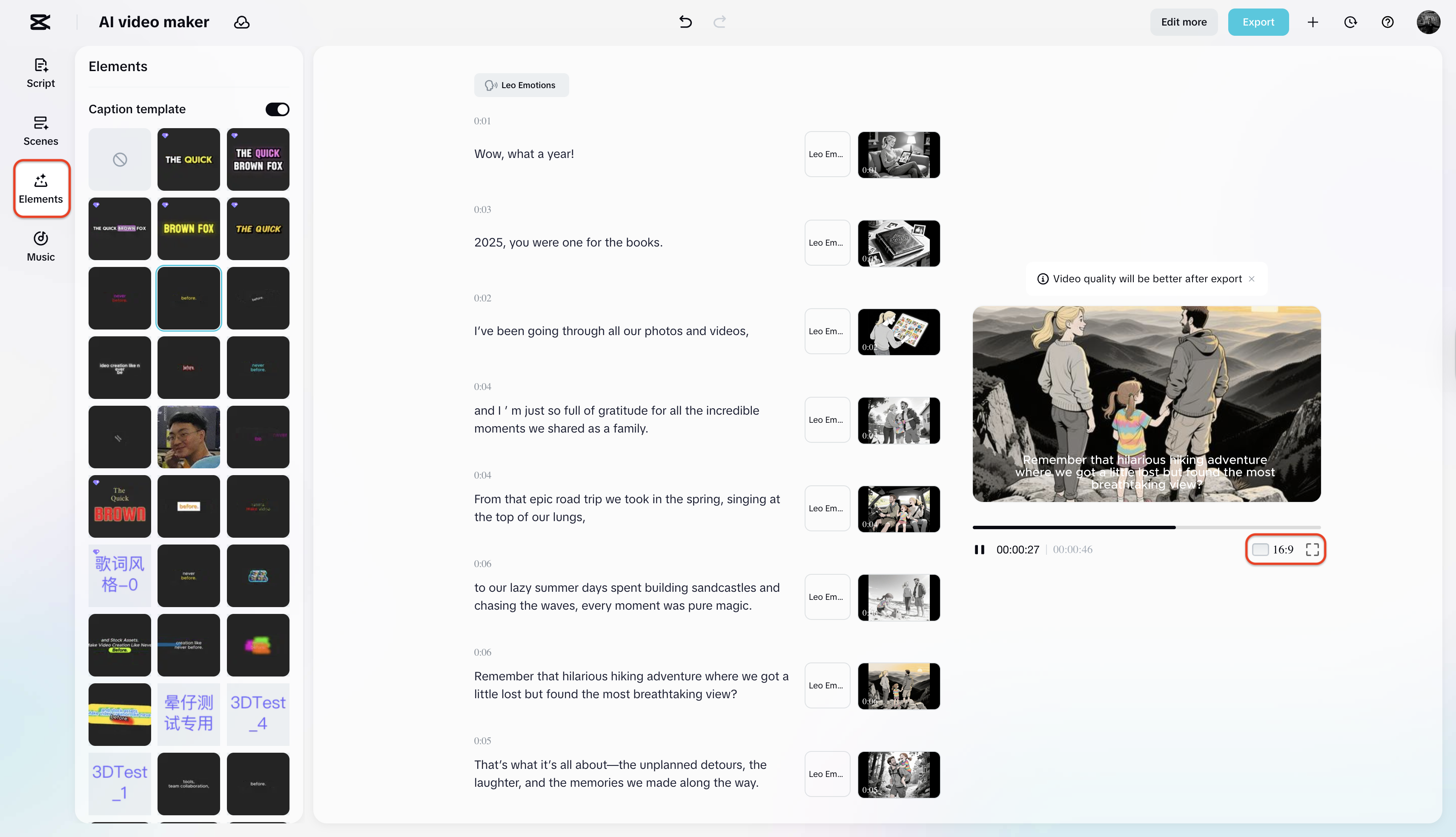 Customize the captions