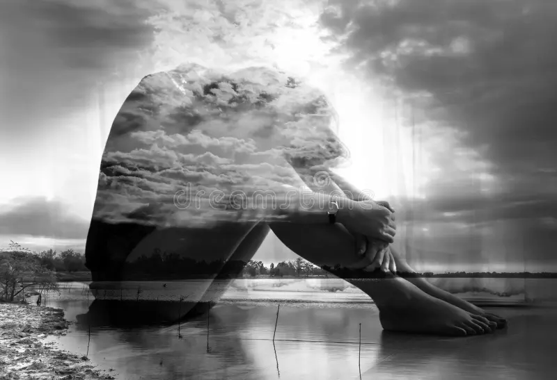 Sorrow double exposure image