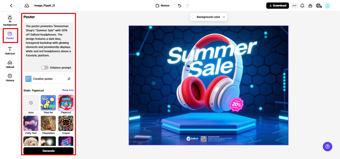 Gerador de pôsteres do Pippit