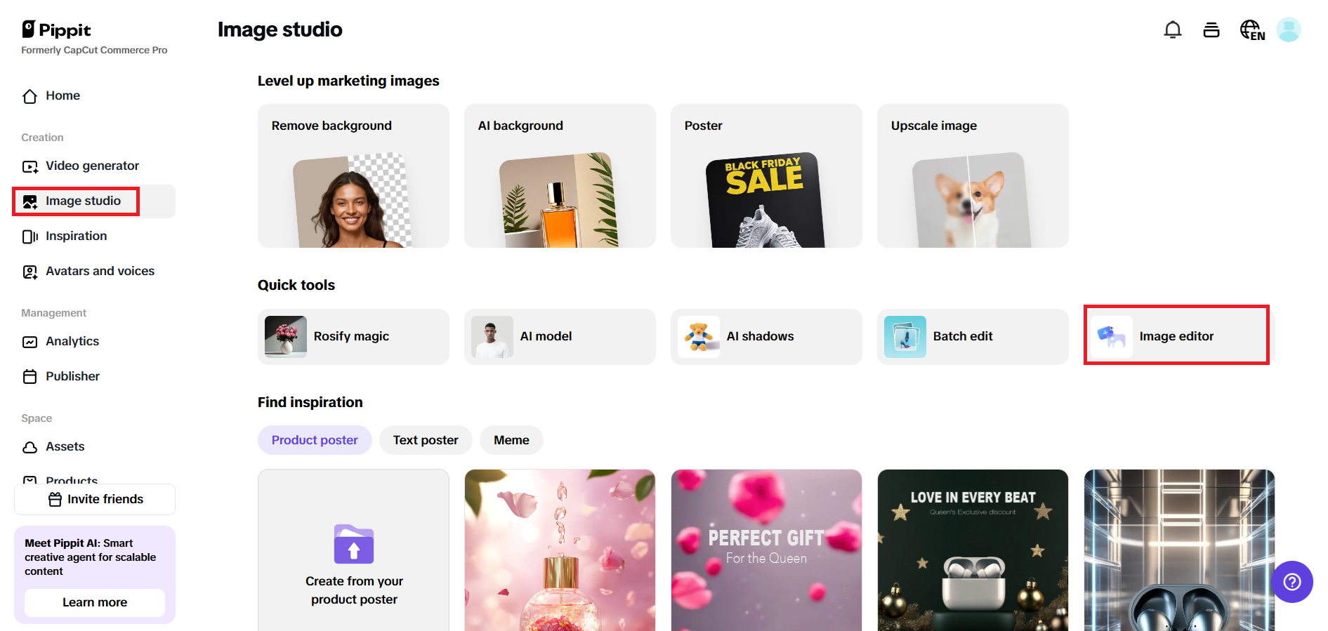 Upload your image in the image editor canvas