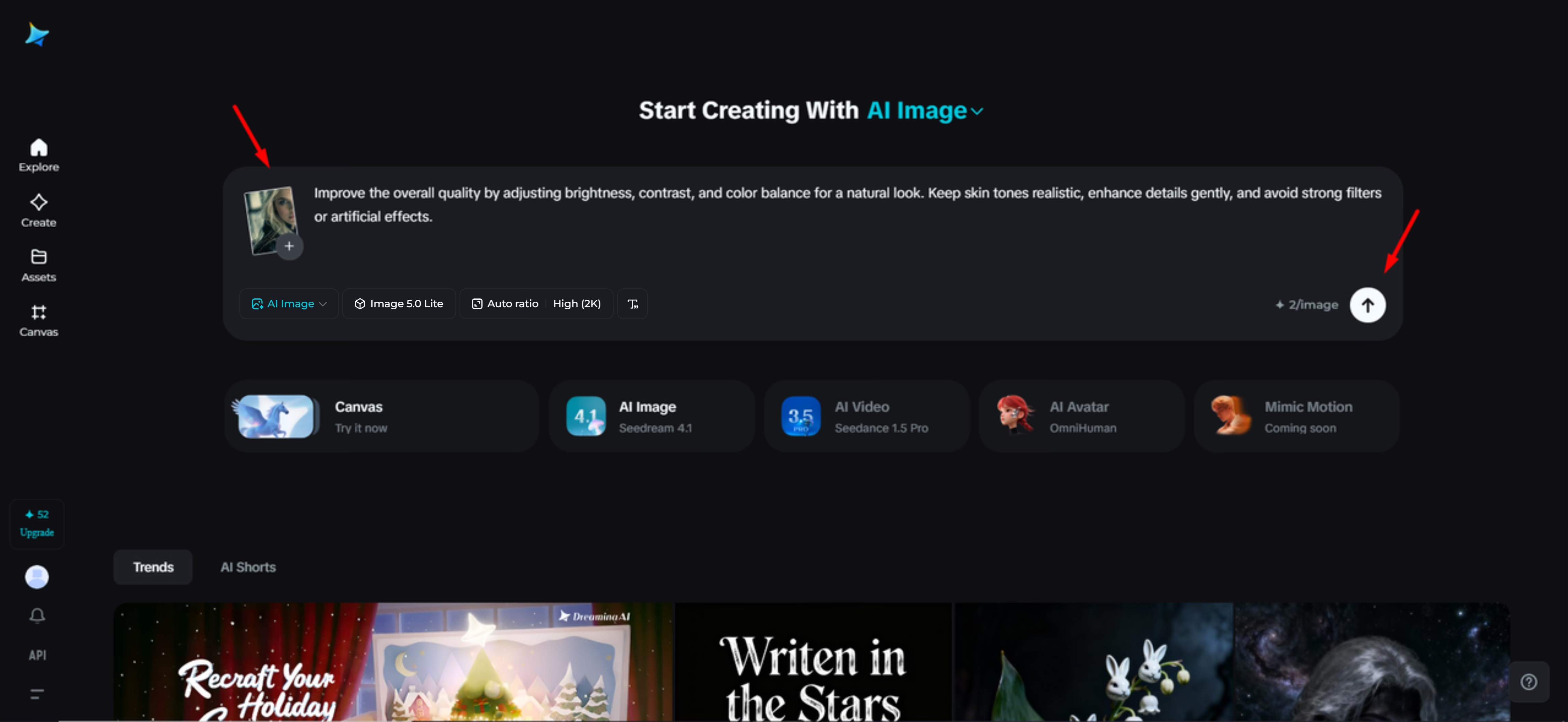 Uploading the image and entering the prompt