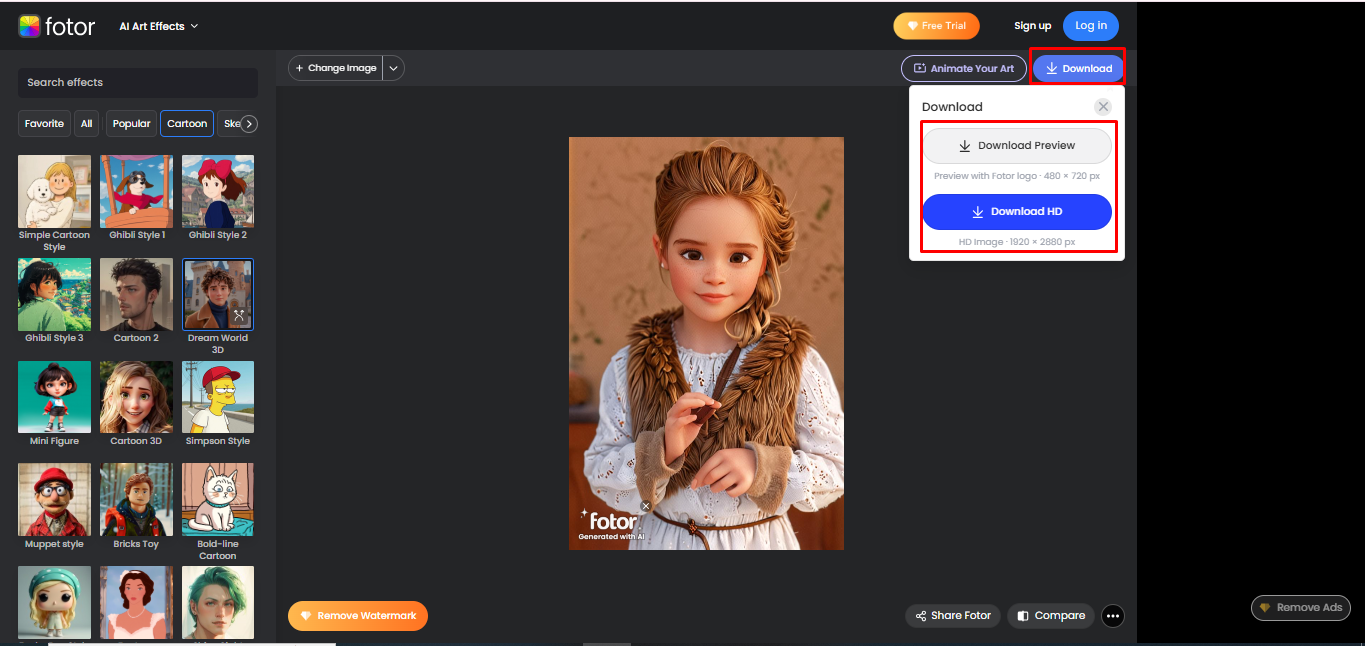 Download your project from Fortor 3D cartoon picture maker