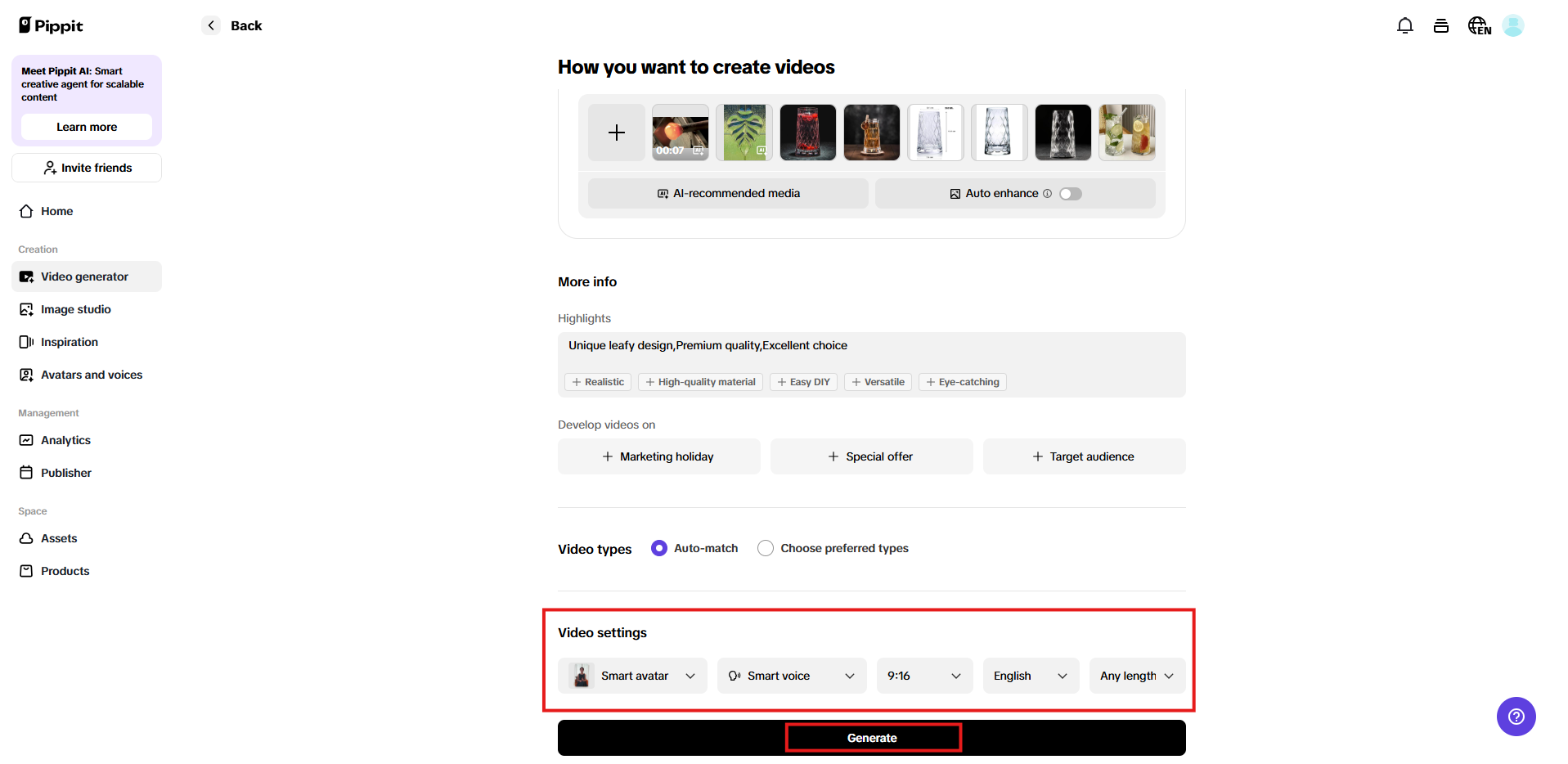 Mga setting ng video
