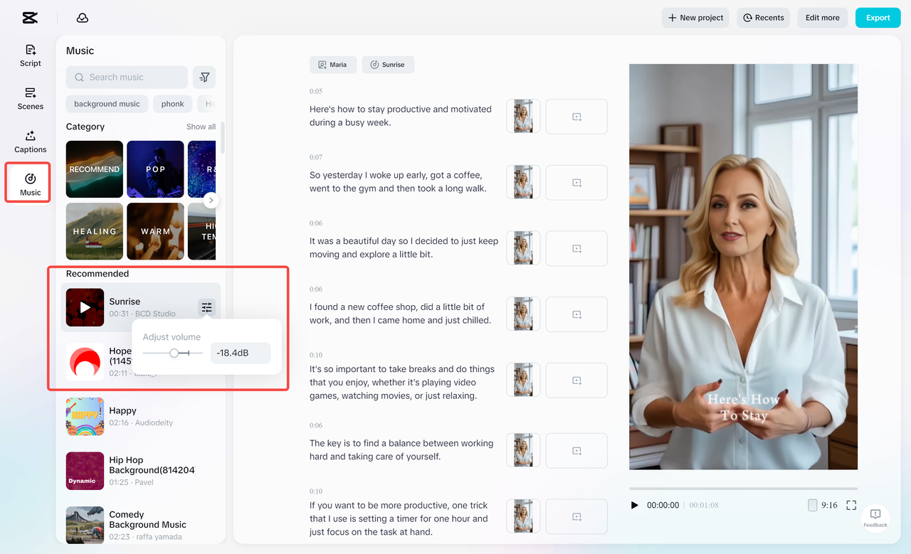 Pagdaragdag ng background music sa isang video gamit ang CapCut desktop video editor