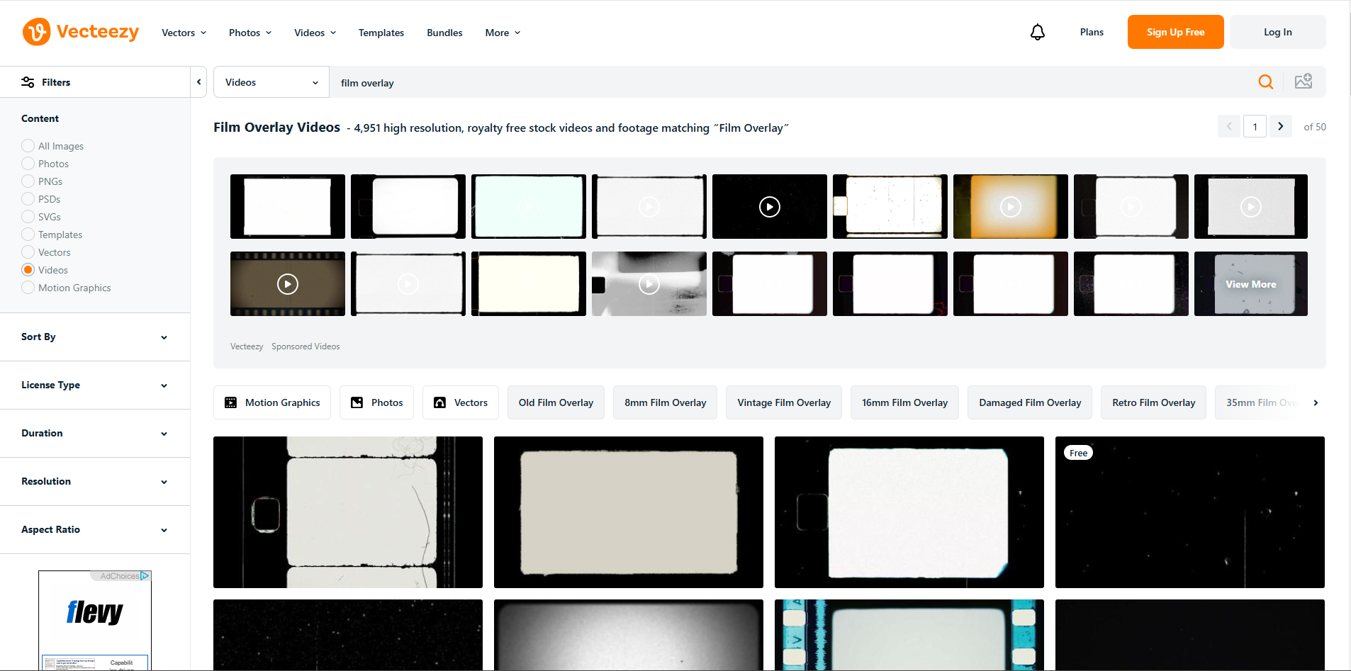 Interface of Vecteezy - a good platform for free film texture overlays