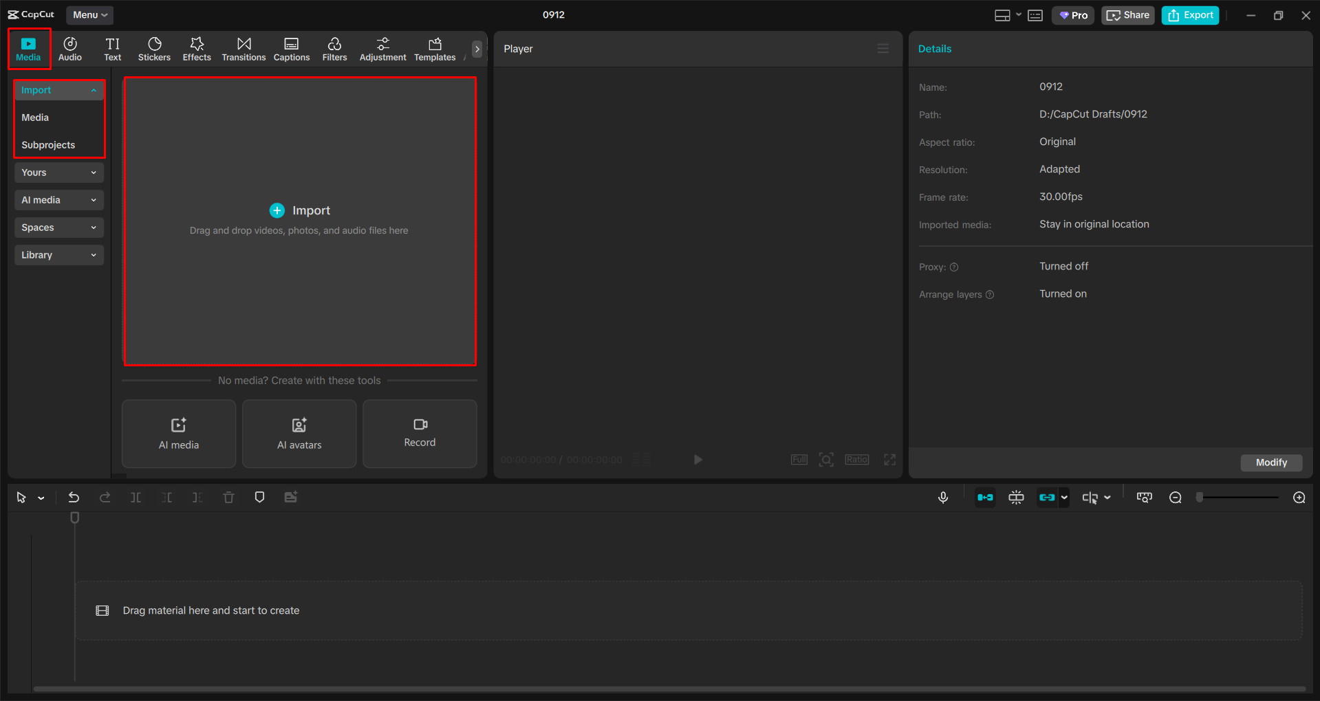 Importieren eines Videos in den CapCut Desktop-Video-Editor