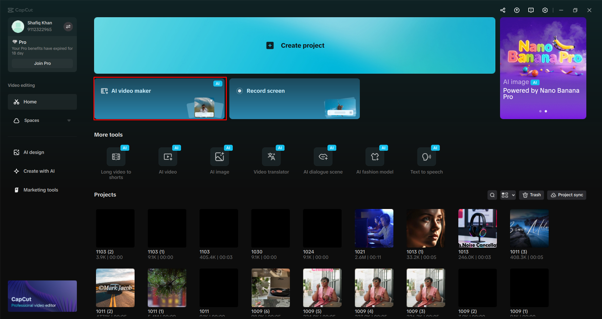 Accessing the AI video maker in the CapCut desktop video editor