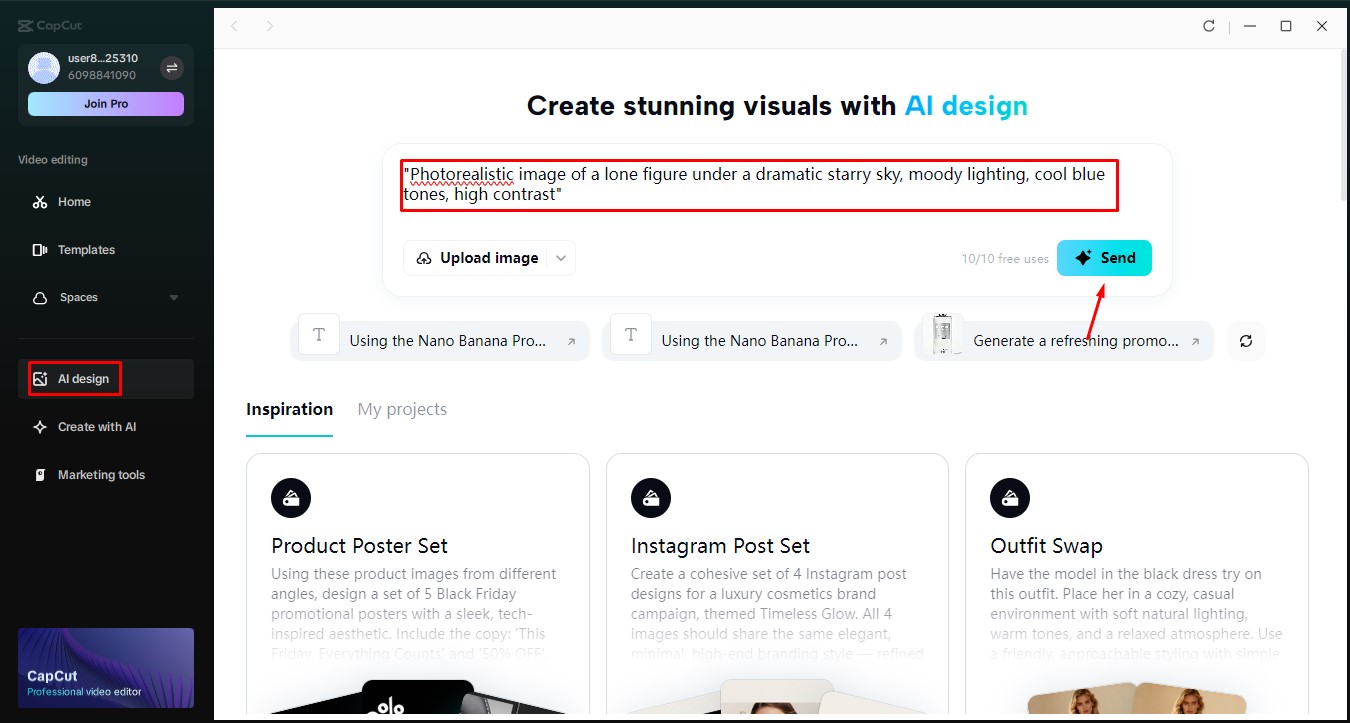 Access the AI design tool