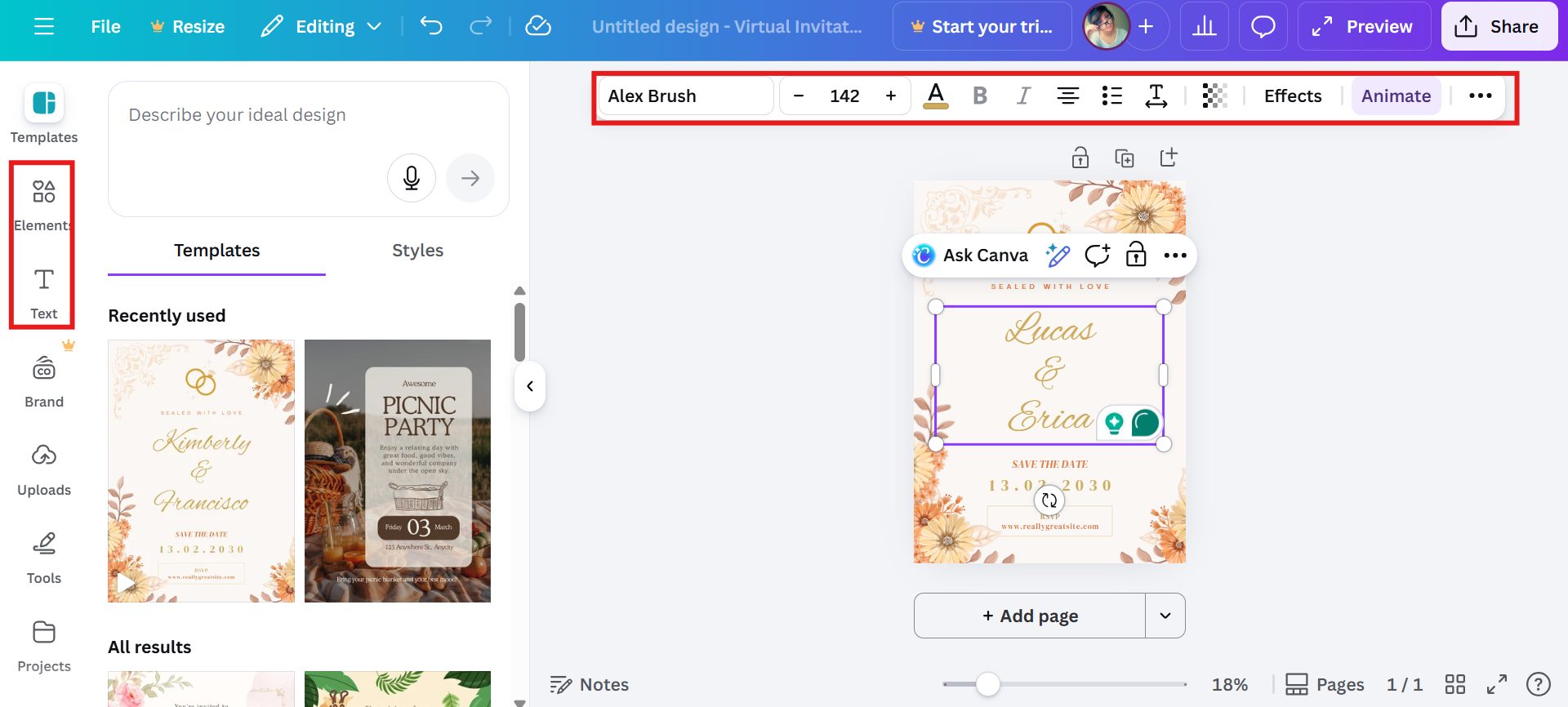 Customize text and graphics