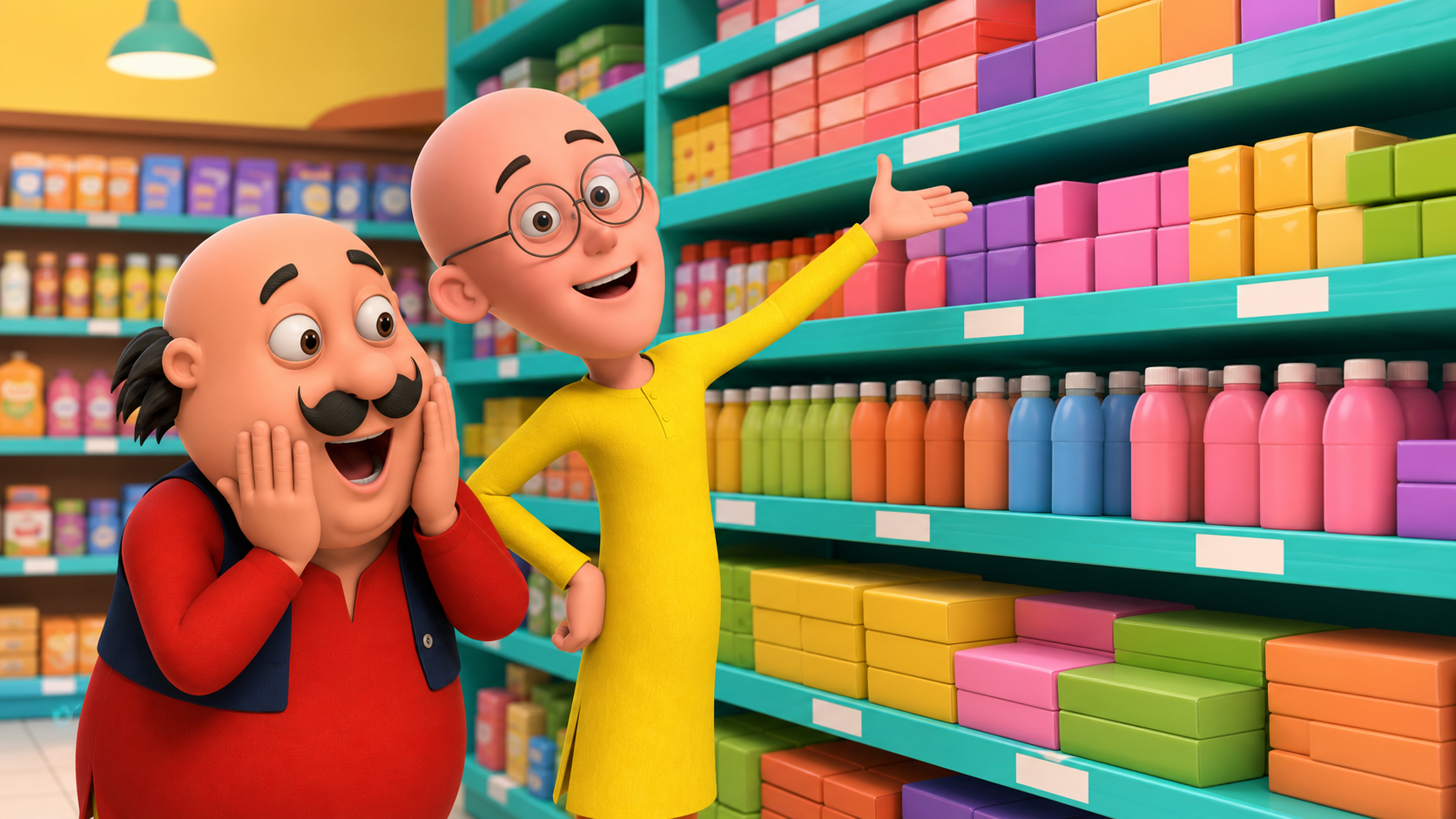 Motu Patlu Funny Shop Promotion AI Video Prompt prompt result 5