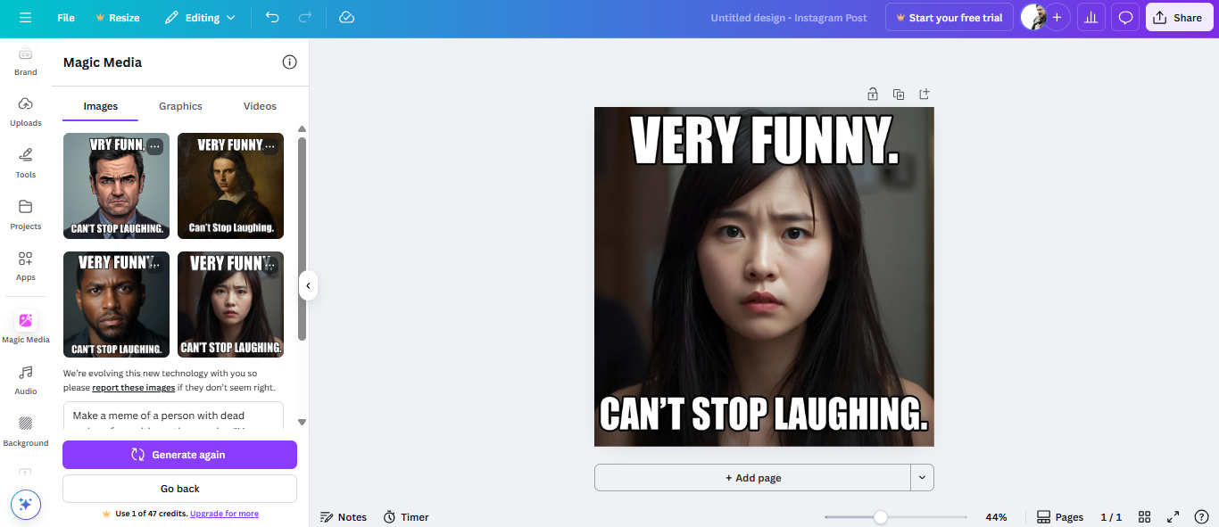 Canva Meme Generator interface