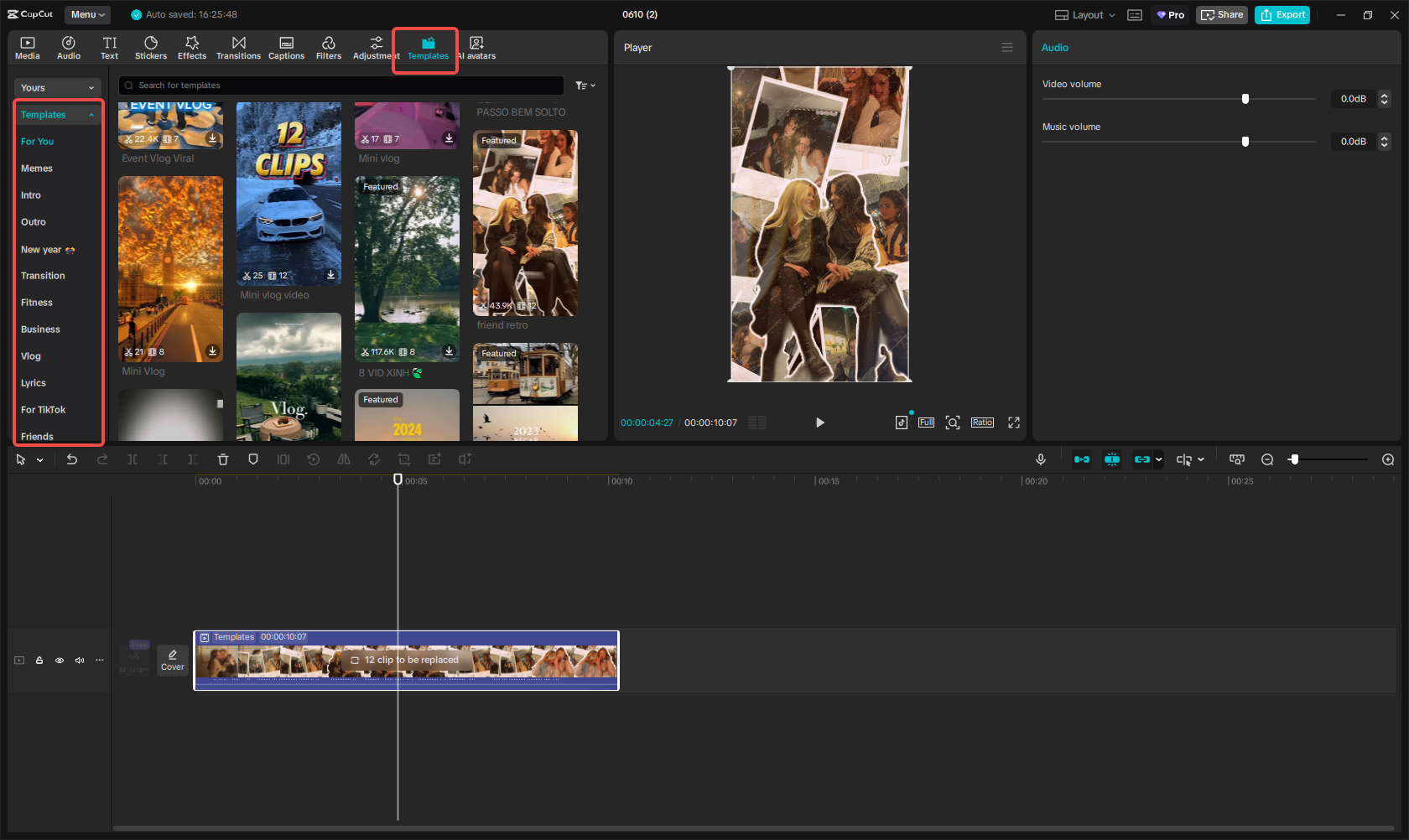 CapCut's video templates