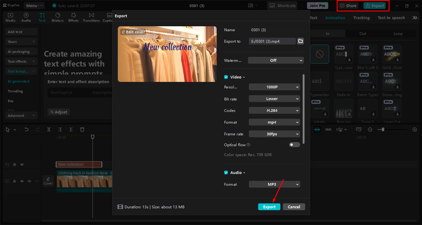 Exporting a video from the CapCut desktop video editor