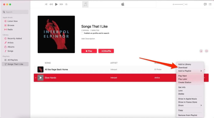 Showing how to download songs from Apple Music on a desktop