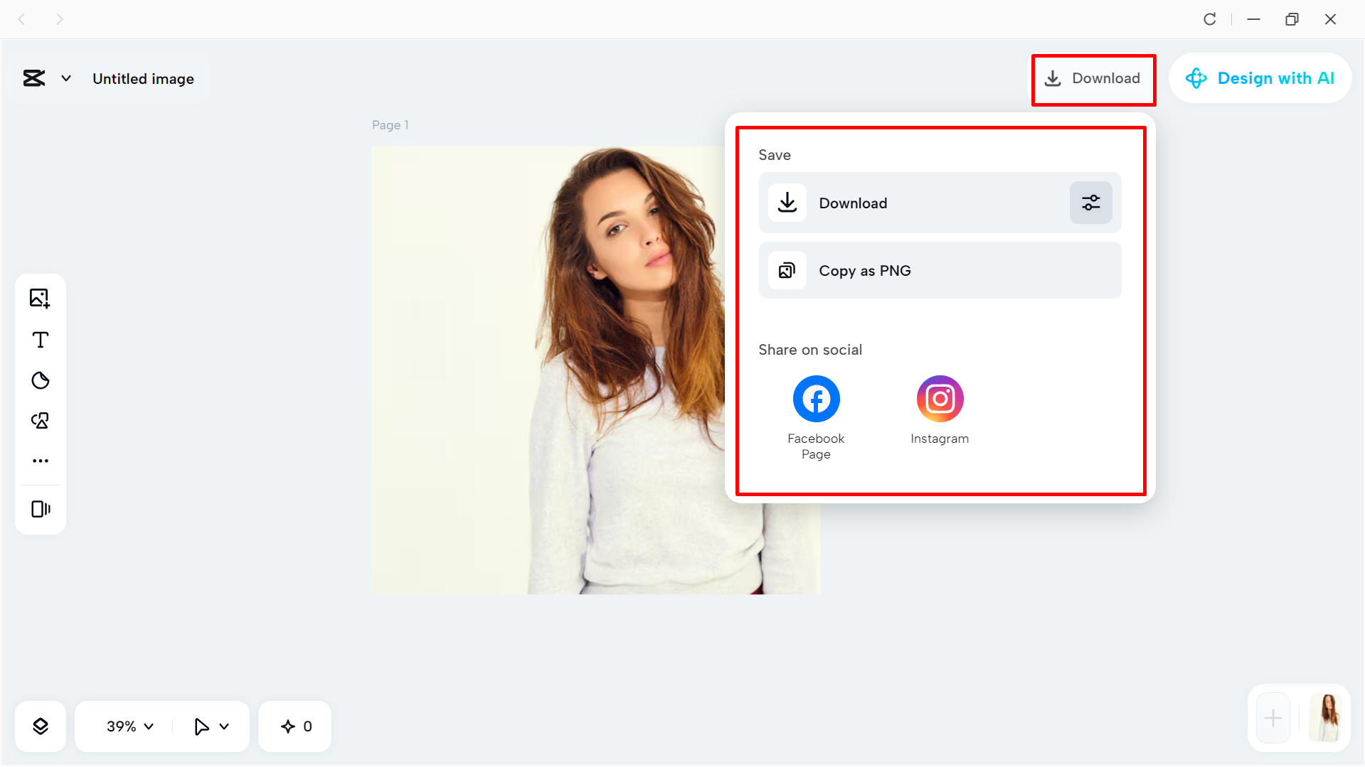 Downloading the final image from the CapCut