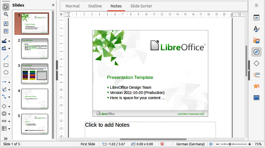LibreOffice Impressインターフェース