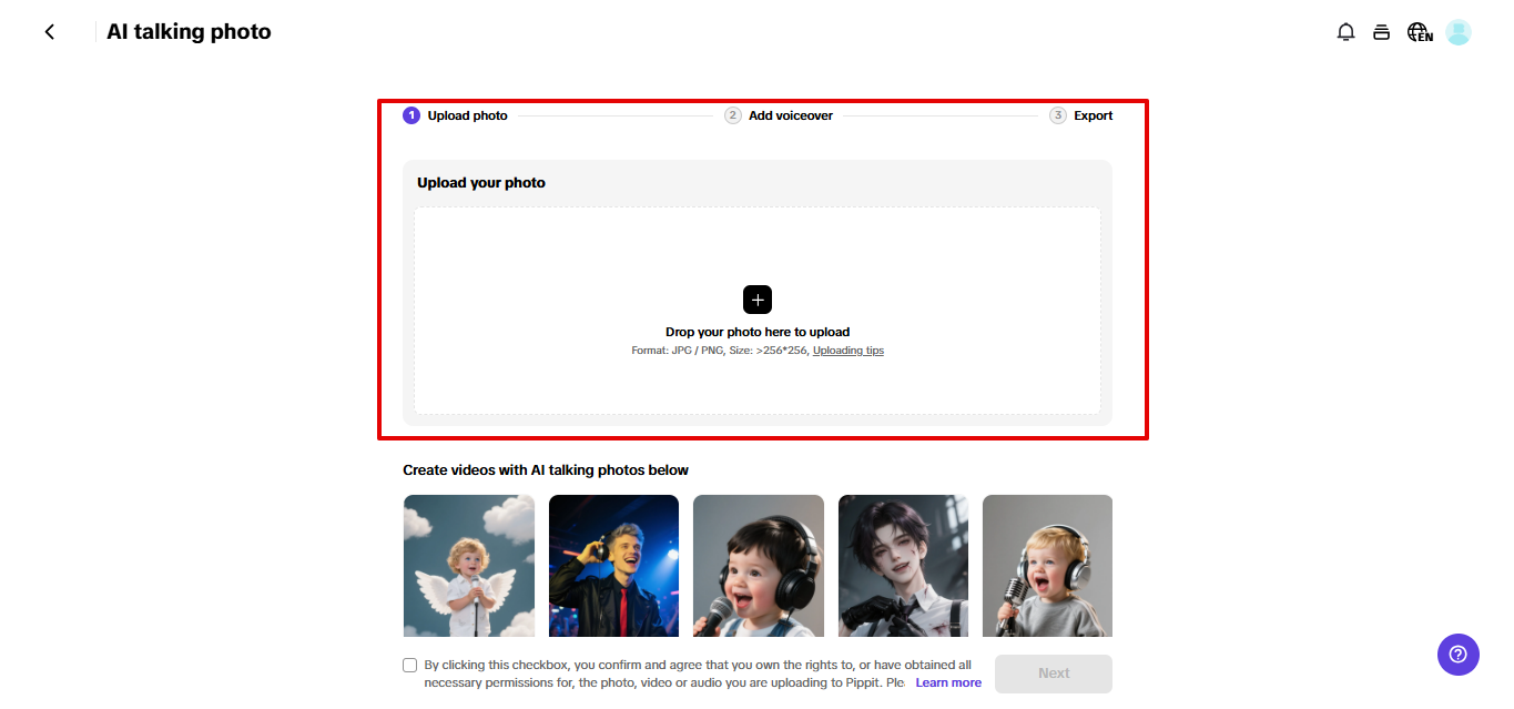 AI talking photo tool in Pippit