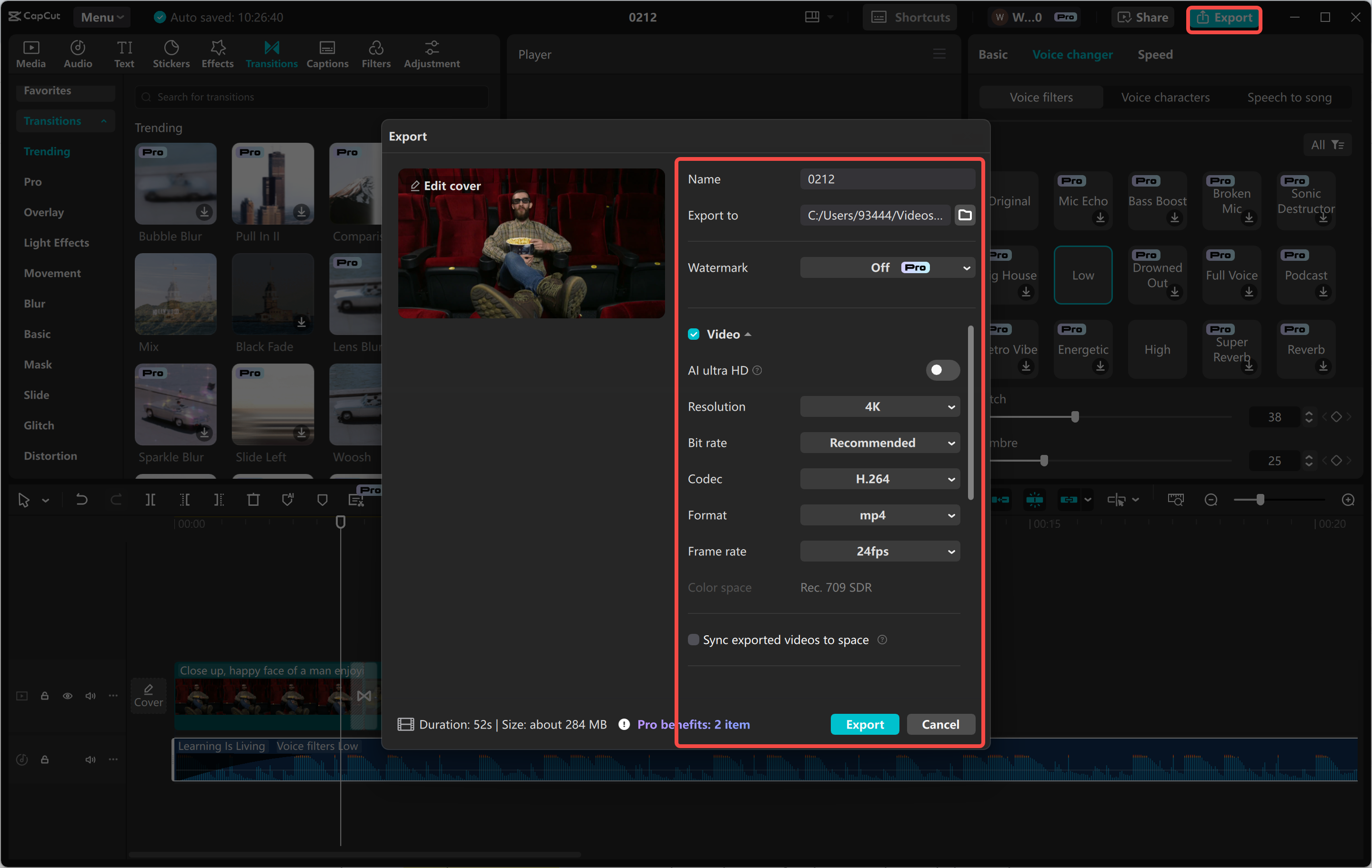 تصدير فيديو من محرر فيديو سطح المكتب CapCut