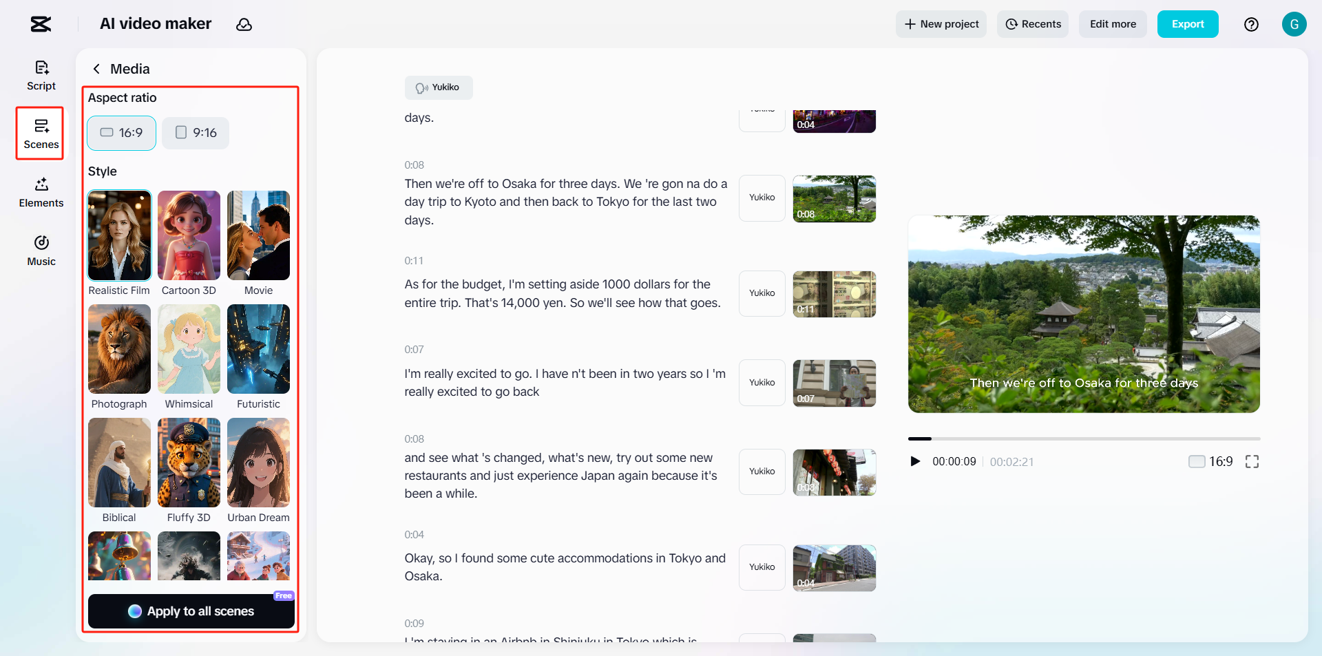 Generate AI media to all scenes