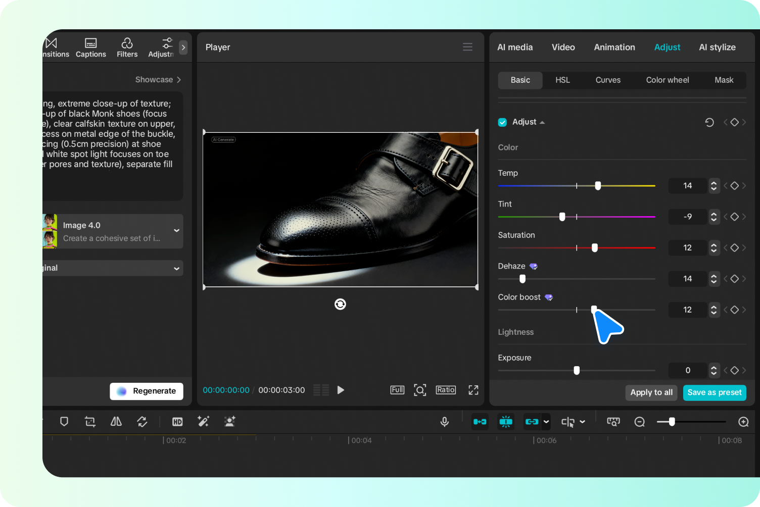Editing the image in the CapCut desktop video editor